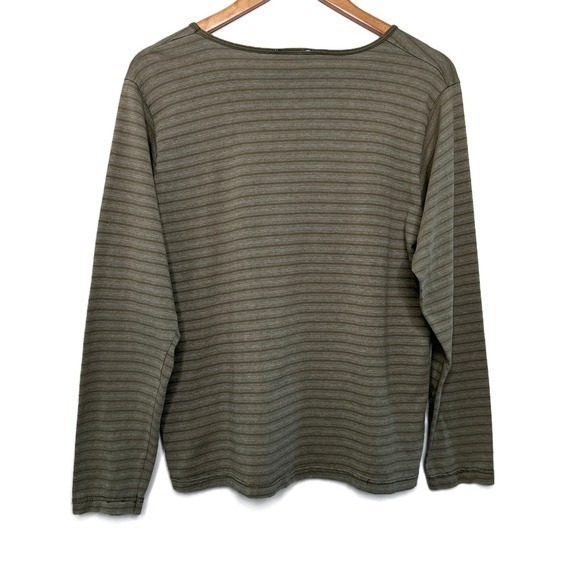 GUESS Jeans Womens Striped Long Sleeve Top Green Embroidered Logo Crew Neck - Picture 15 of 16